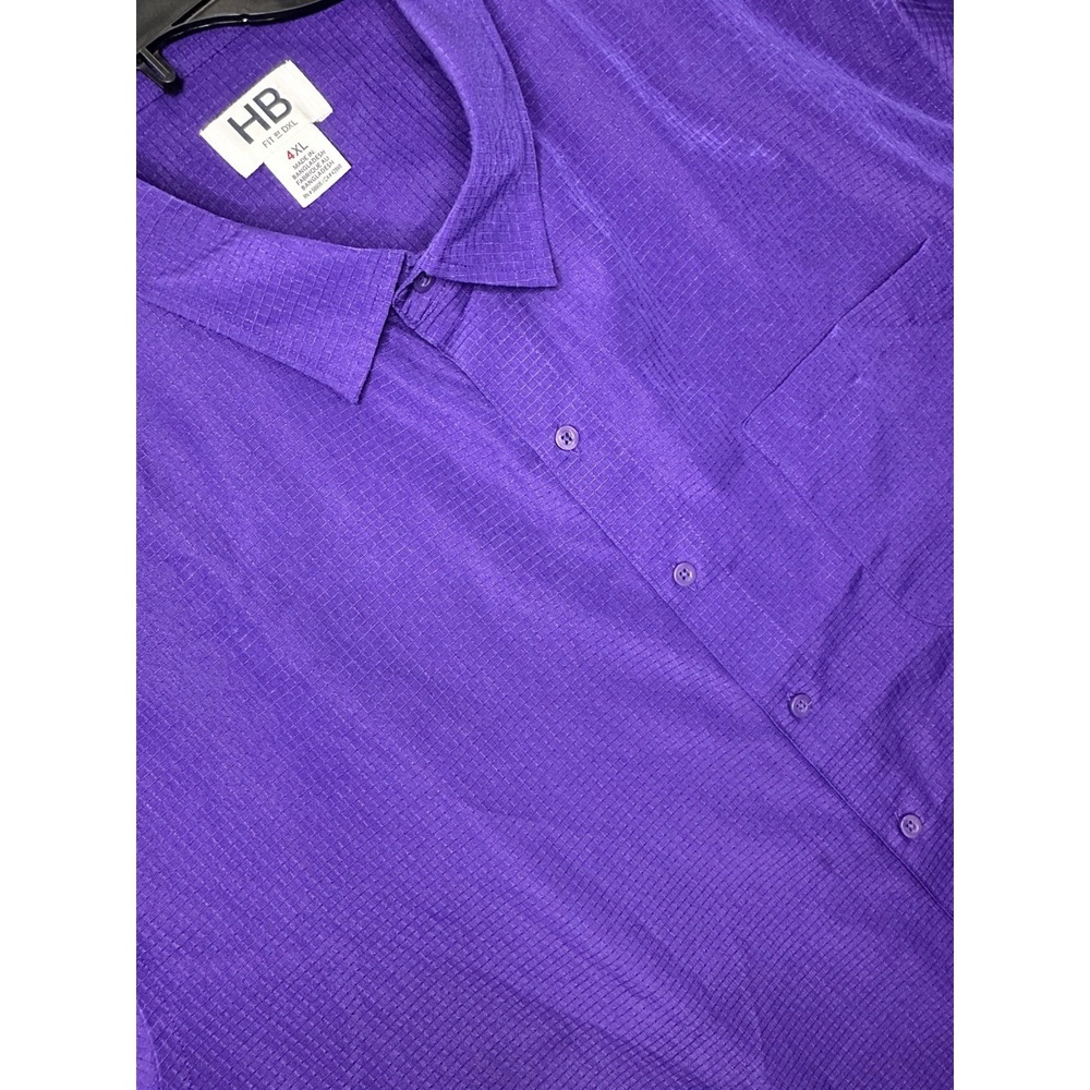 HB Shirt Mens 4XL Purple Short Sleeve Button Down Big & Tall Wrinkle Resistant